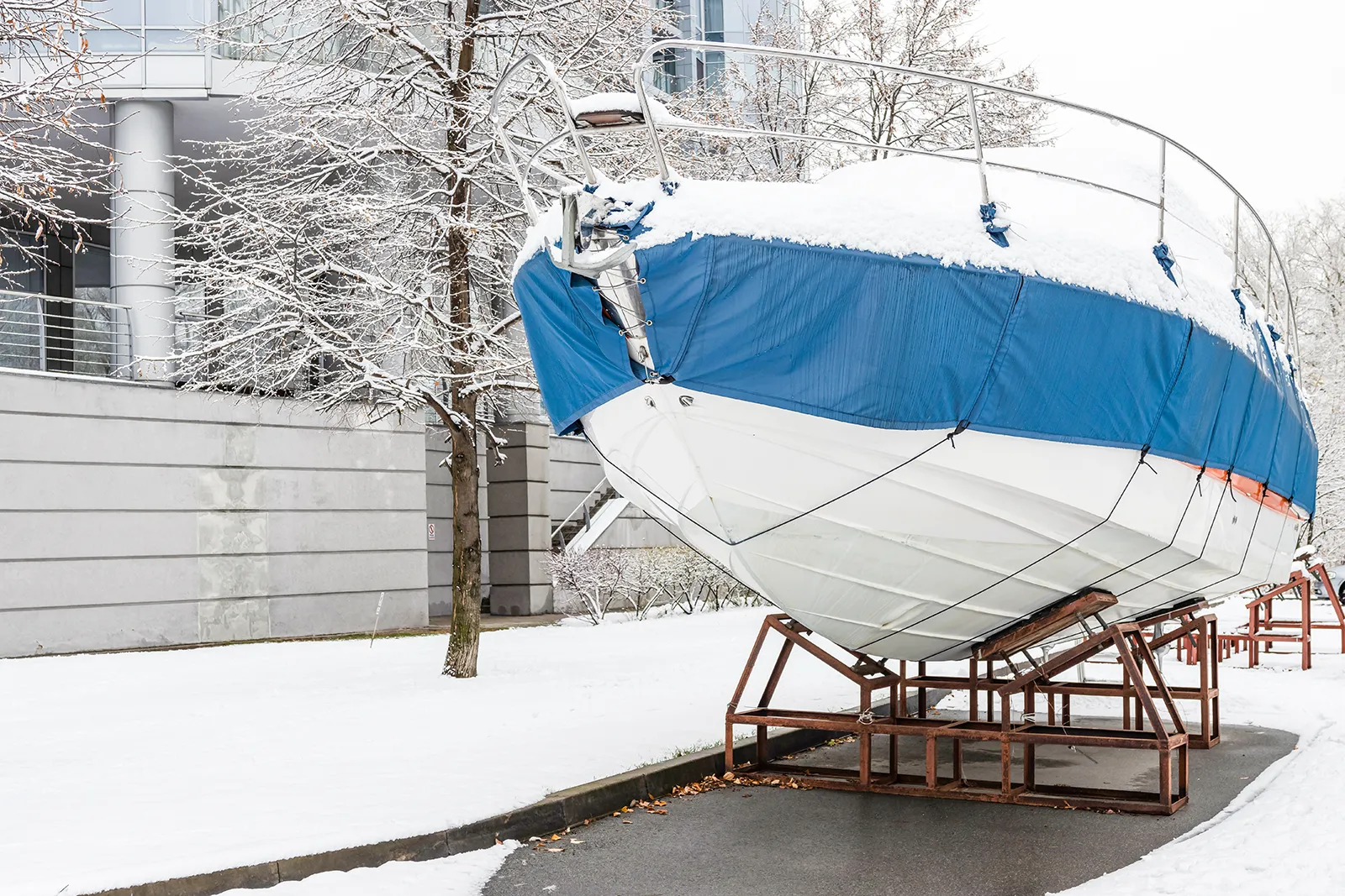 boat in winter storage